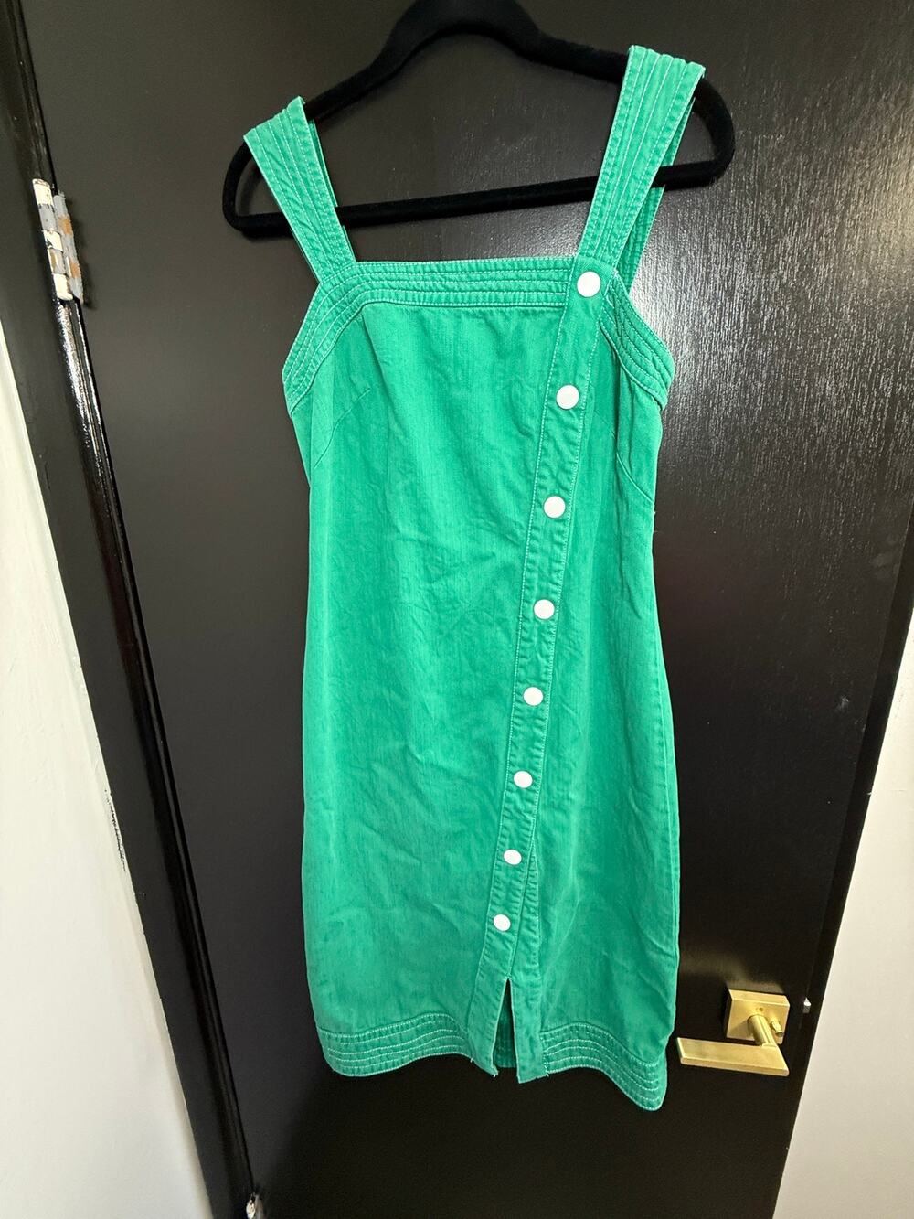 Anthropologie Maeve Green Midi Dress Size 4 Button Front Contrast Stitch